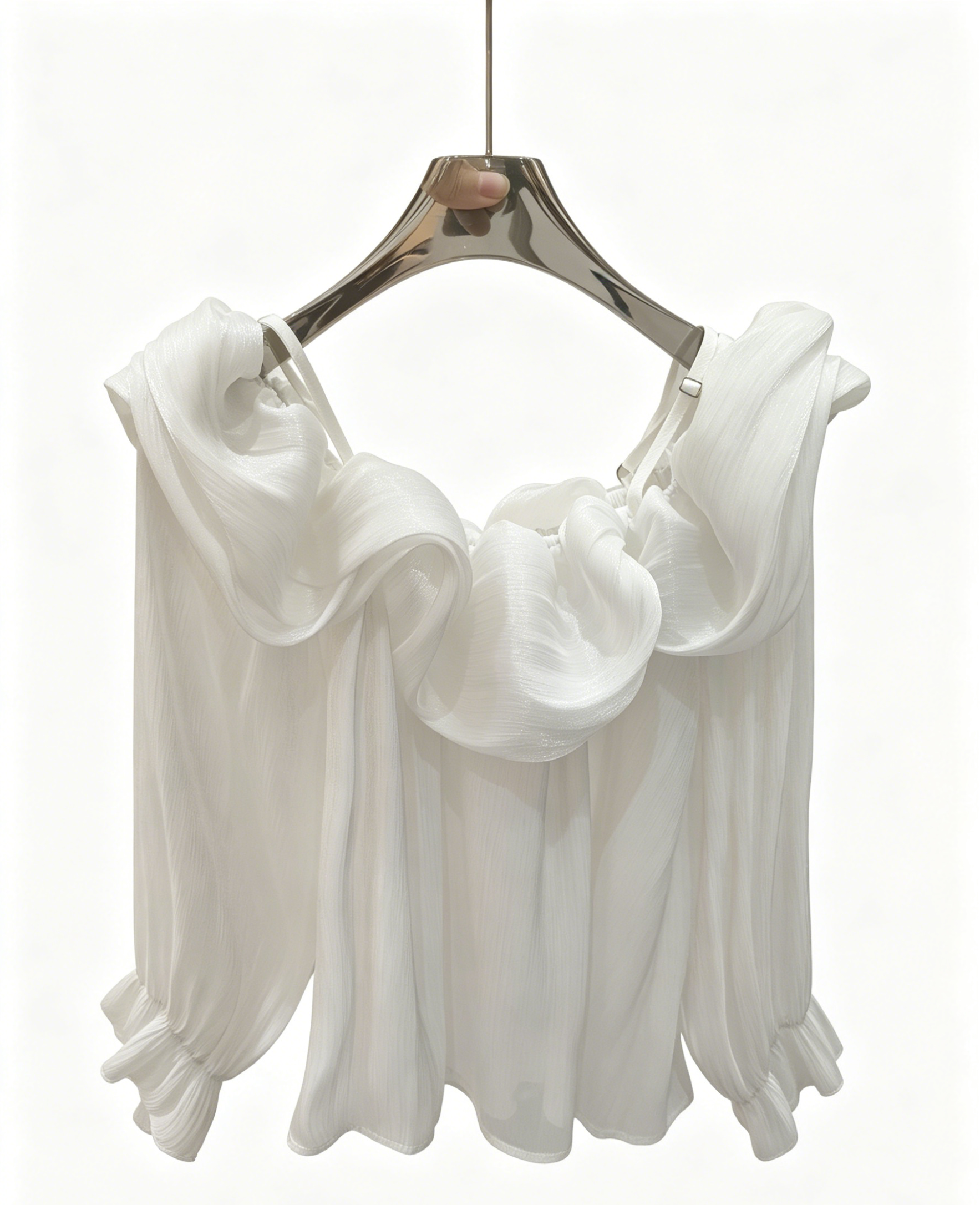 White Long Puff Sleeve Off Shoulder Top