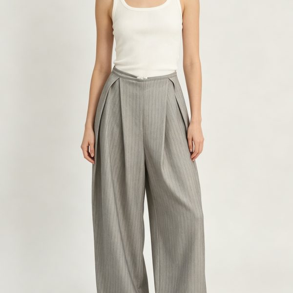 Striped High Waist Straight Leg Suit Pants
