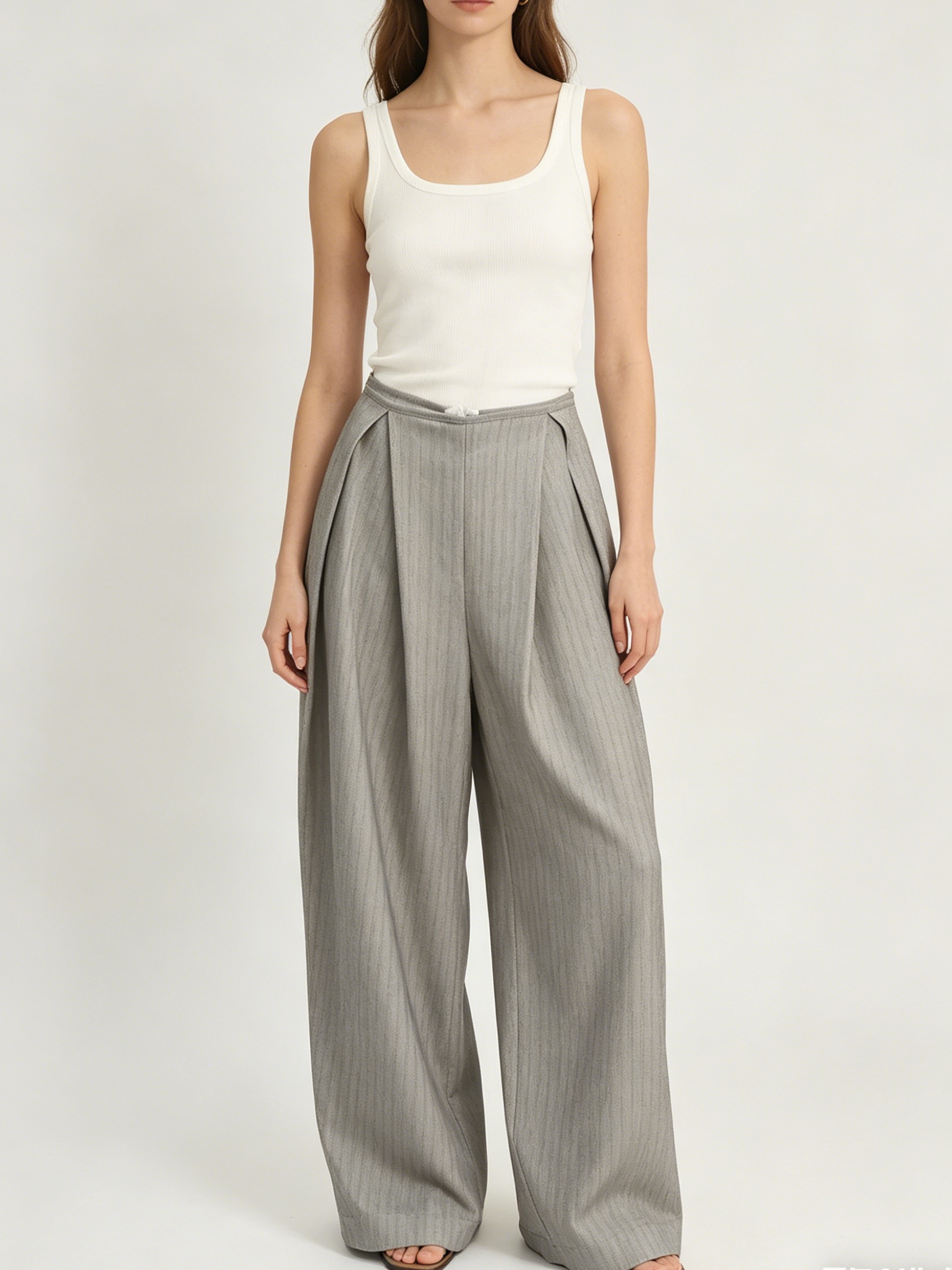 Striped High Waist Straight Leg Suit Pants